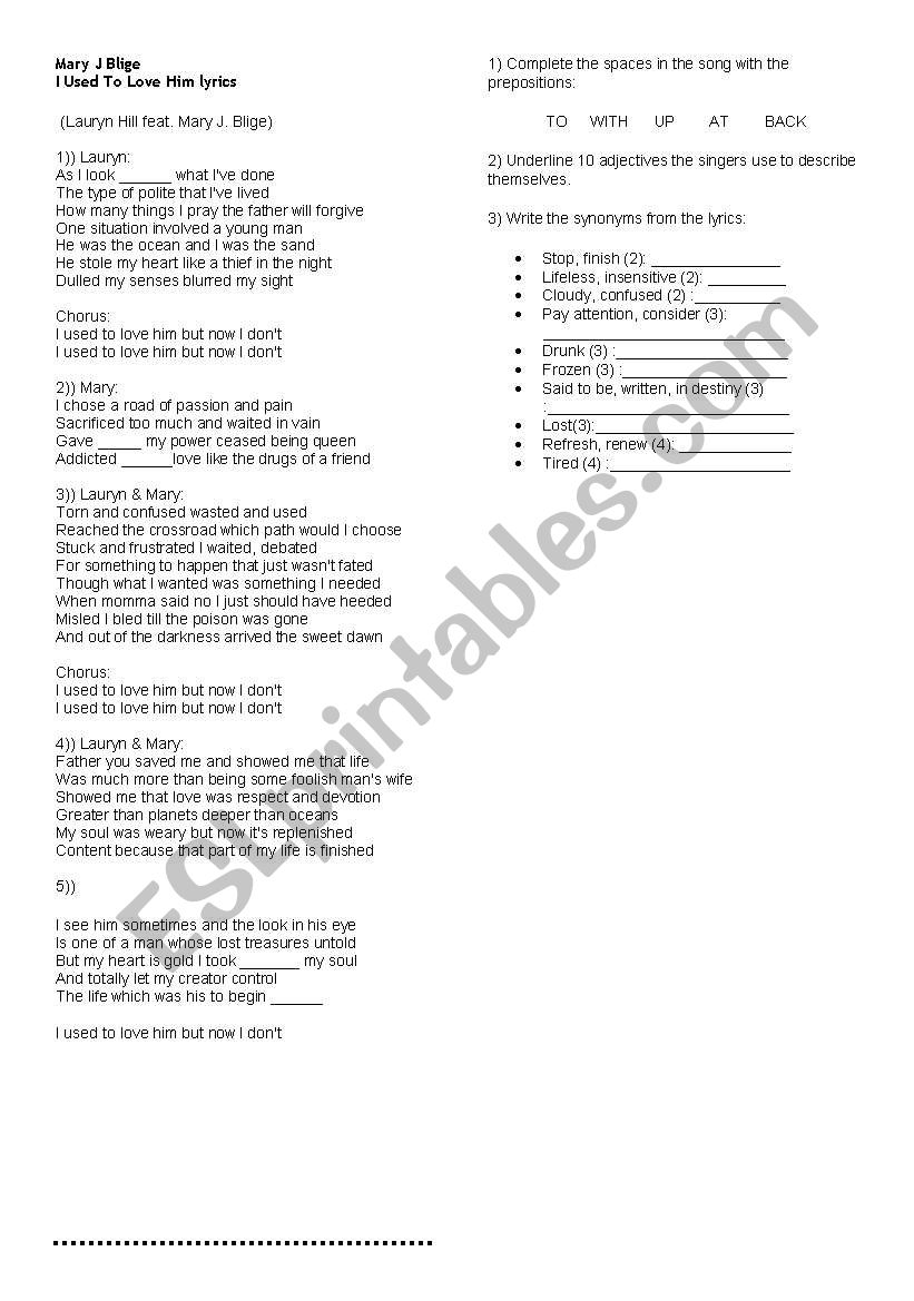 I used to love him- LYRICS- Mary J. Blidge