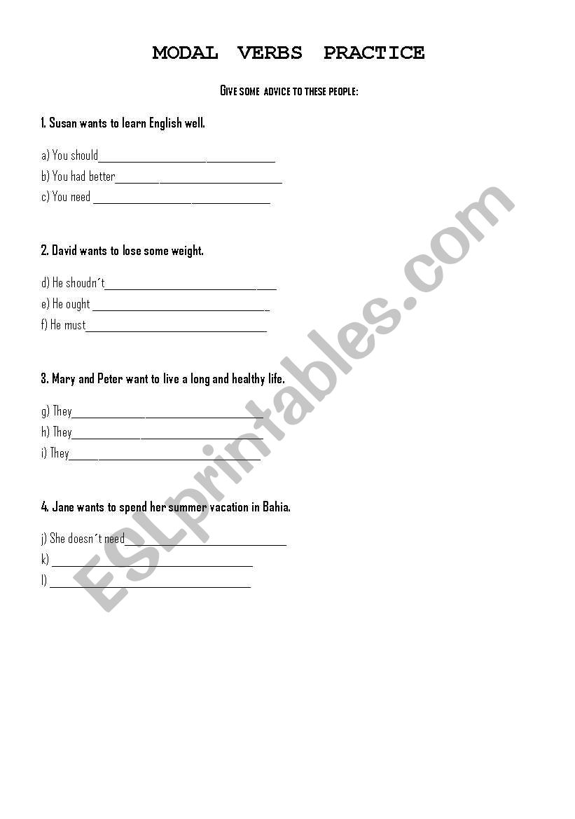 MODAL VERBS PRACTICE worksheet