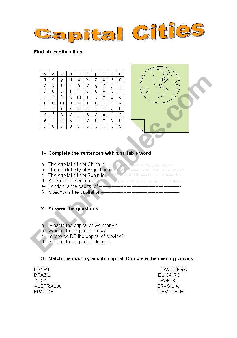 Capital cities worksheet