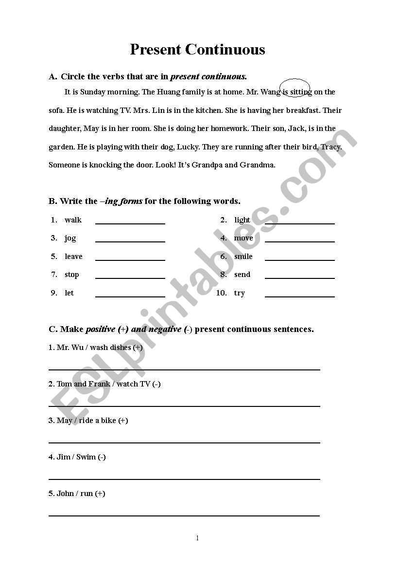 present continuous worksheet