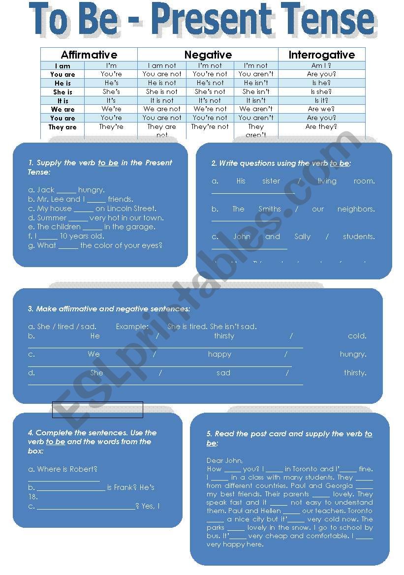 Verb To Be - Present Tense worksheet