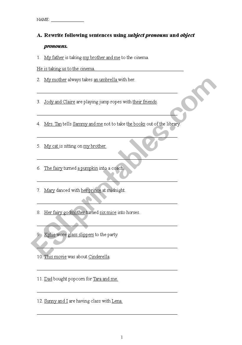 subject pronouns and object pronouns