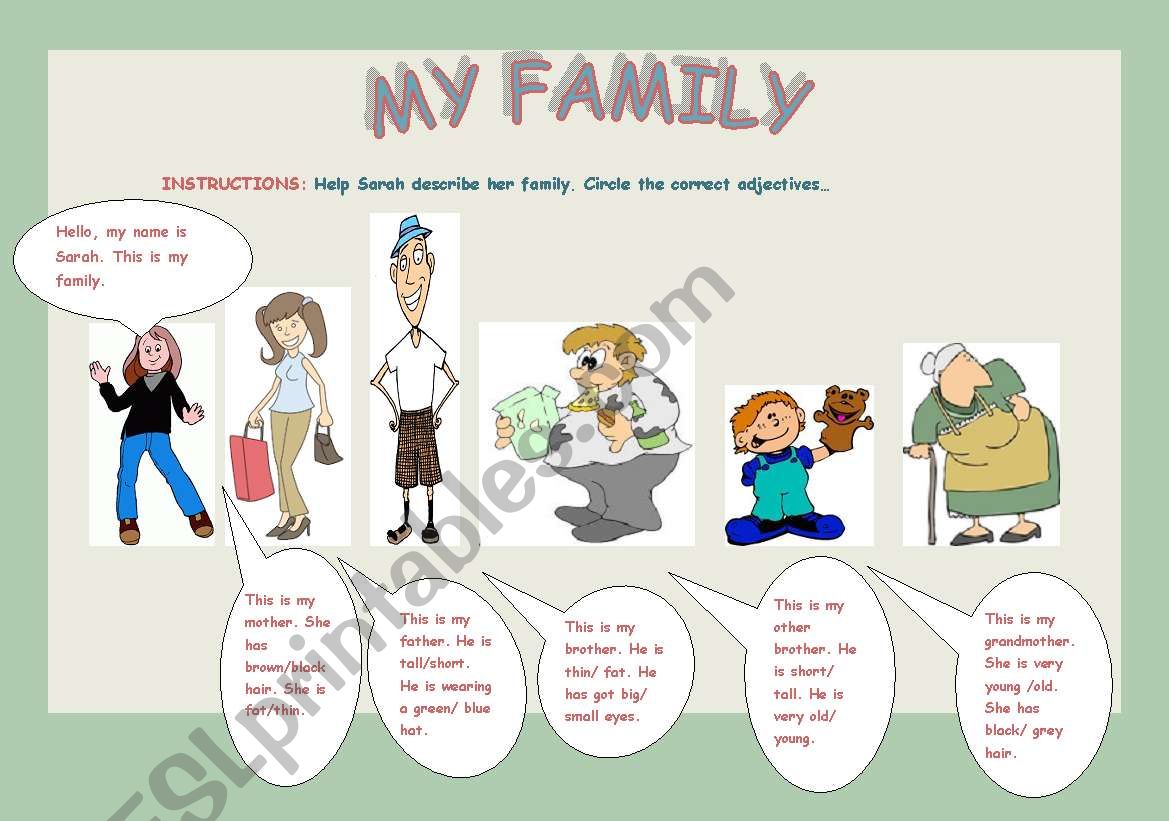 adjectives- my family worksheet