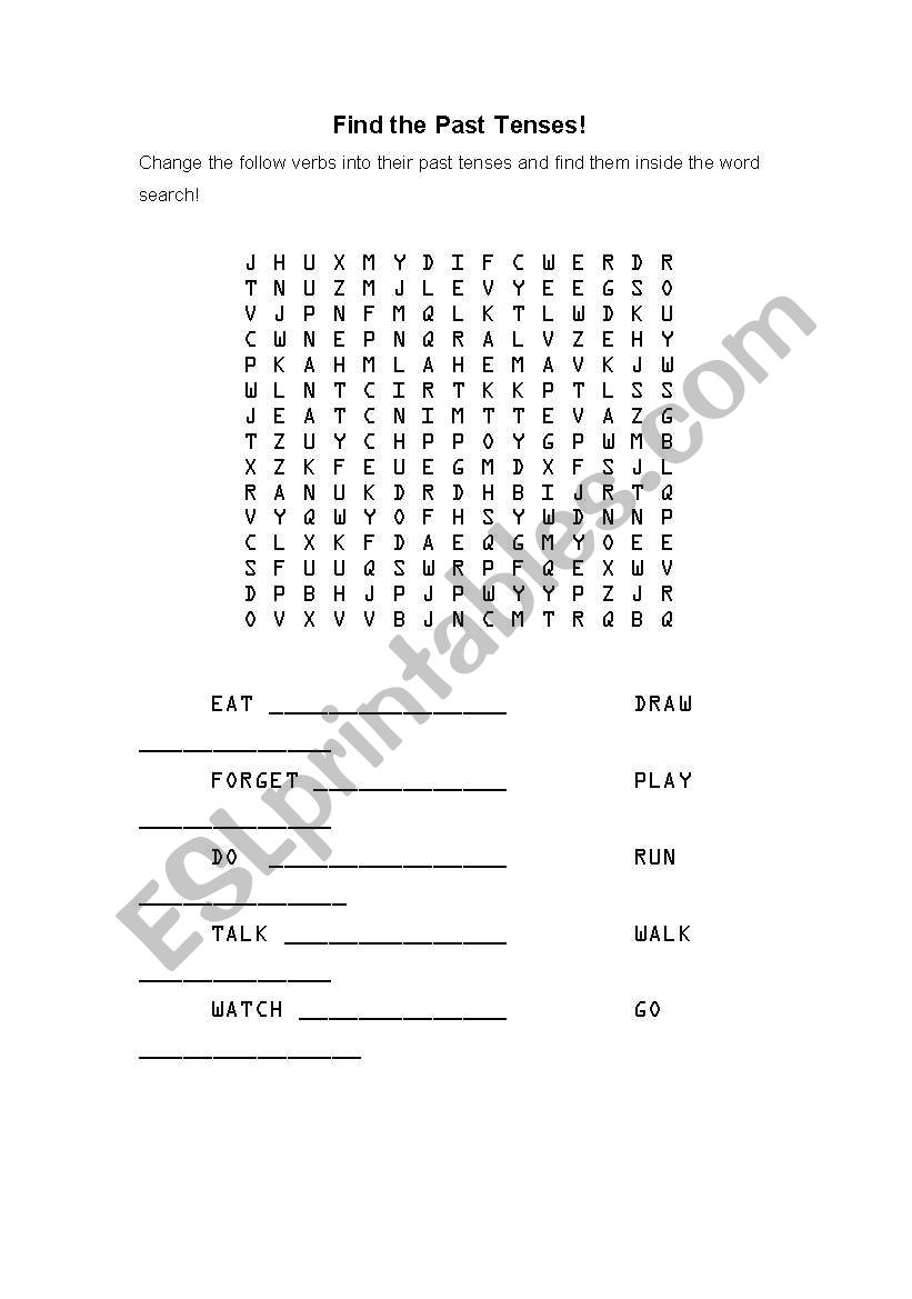 Find the past tenses! worksheet