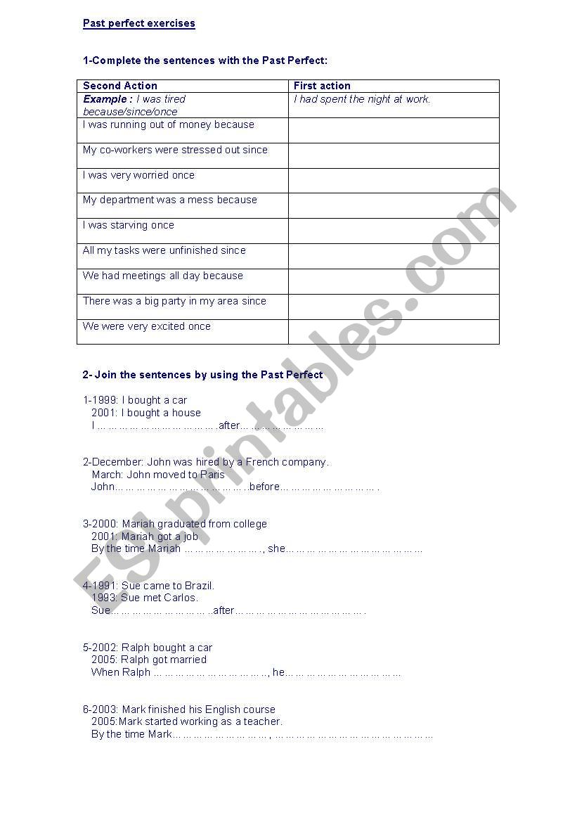 Past Perfect Exercises worksheet