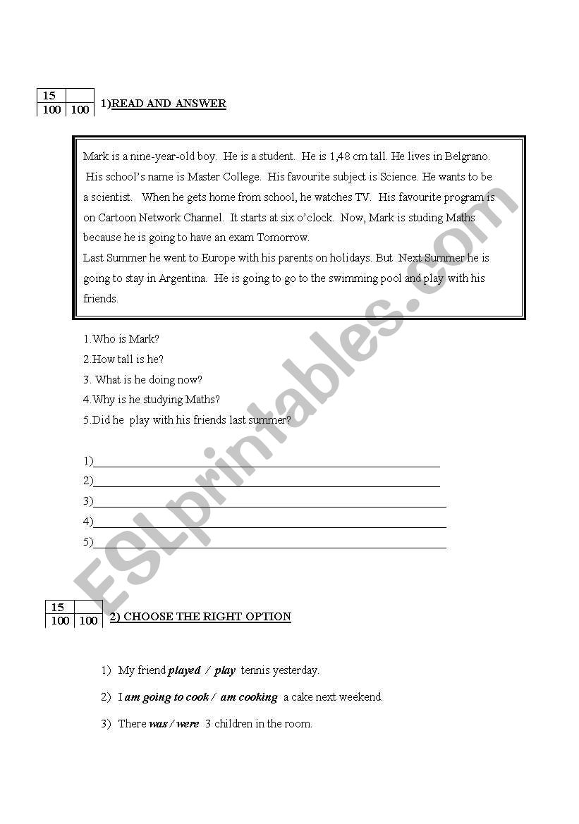 TEST worksheet