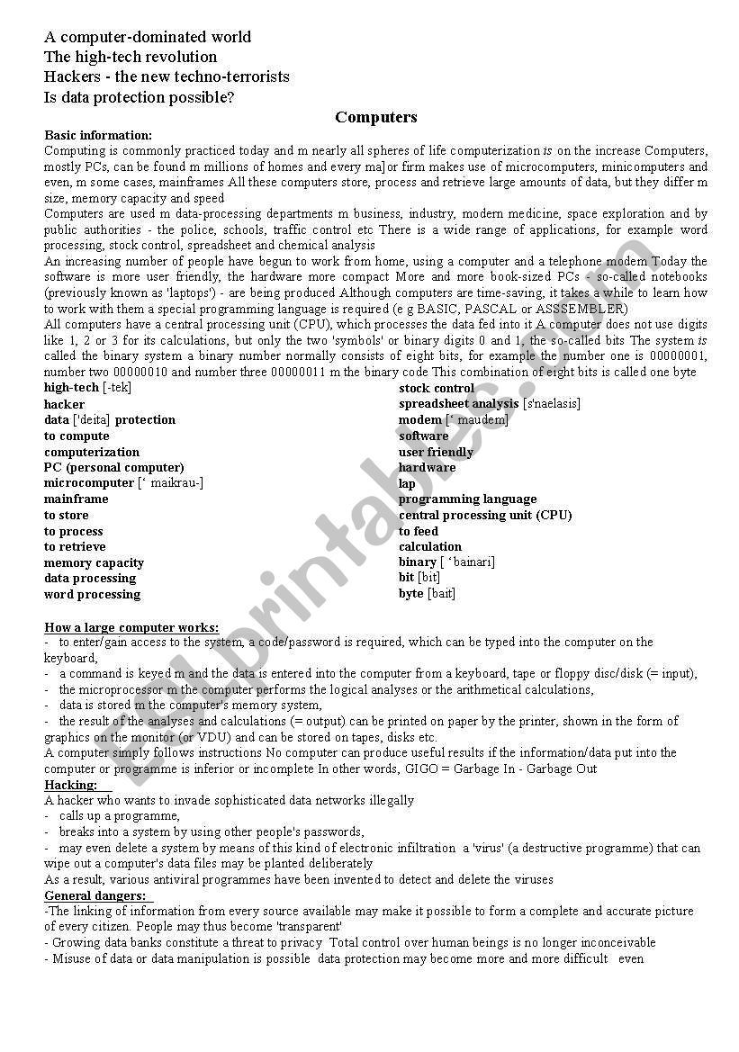 Science and Technologies worksheet