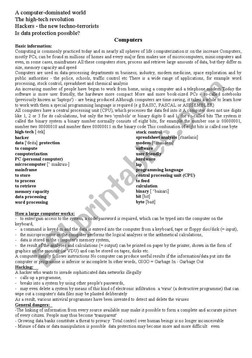 Science and Technologies worksheet