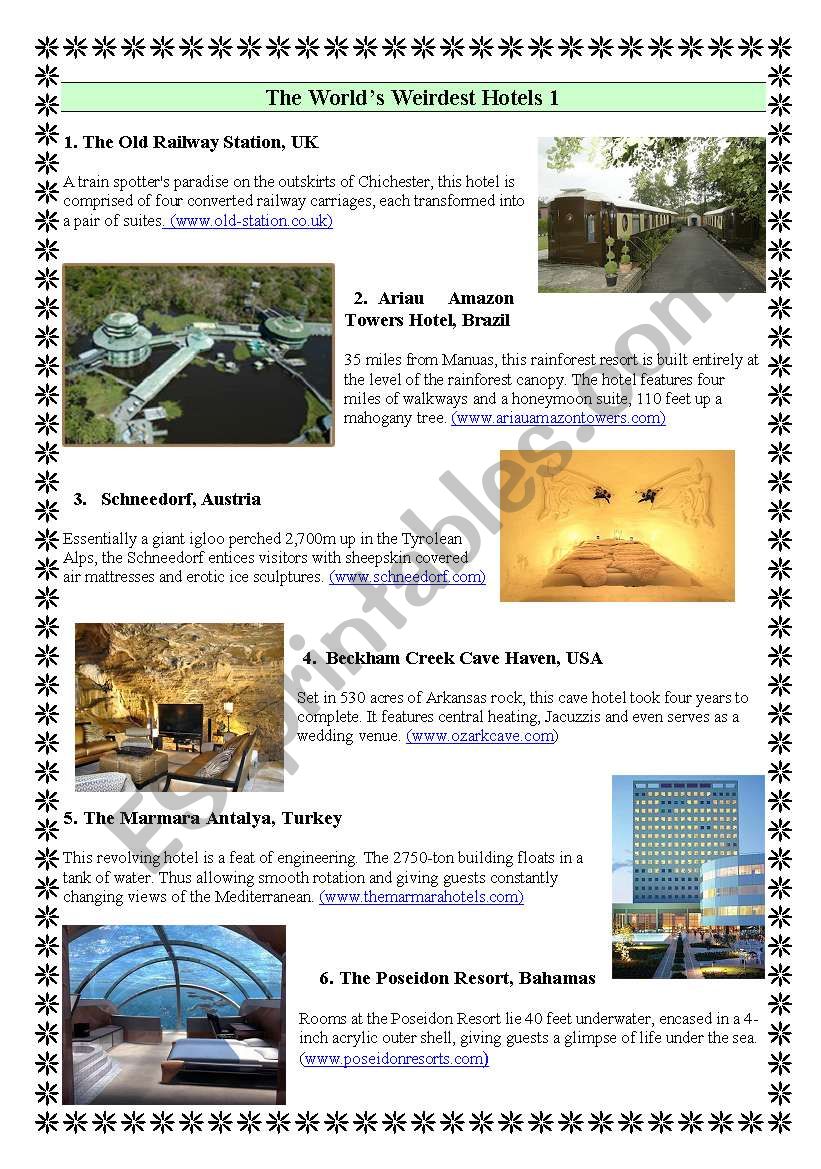The WorldÂ´s Weirdest Hotels worksheet