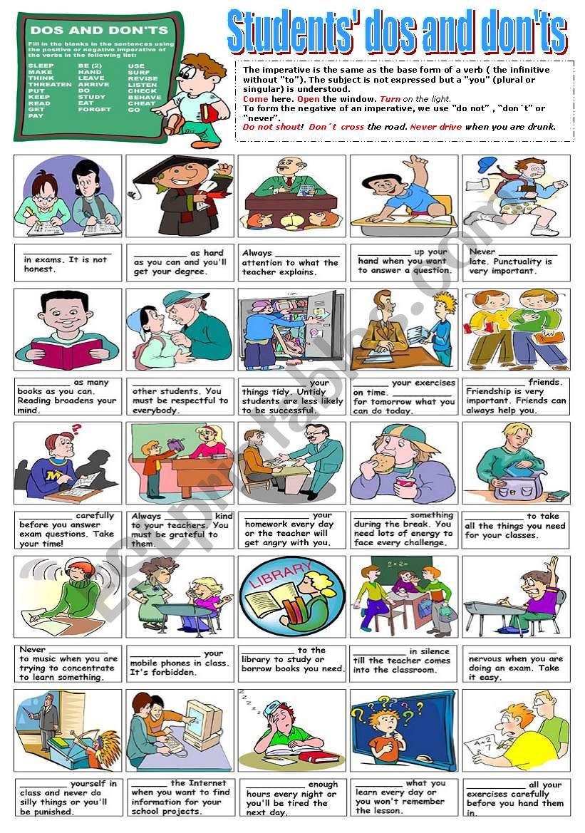 STUDENTSÂ´ DOS AND DONÂ´TS (THE IMPERATIVE)