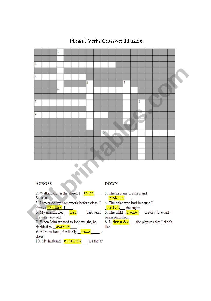Phrasal Verbs Crossword Puzzle