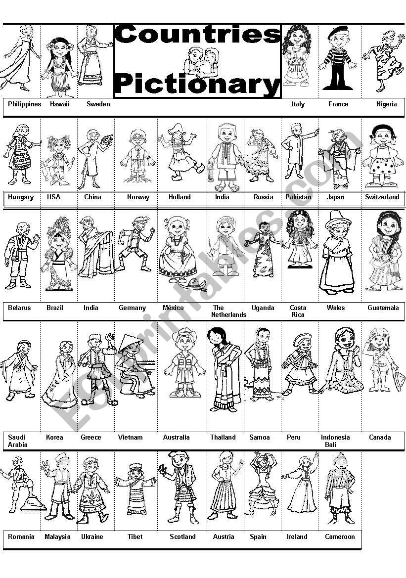 COUNTRIES PICTIONARY worksheet