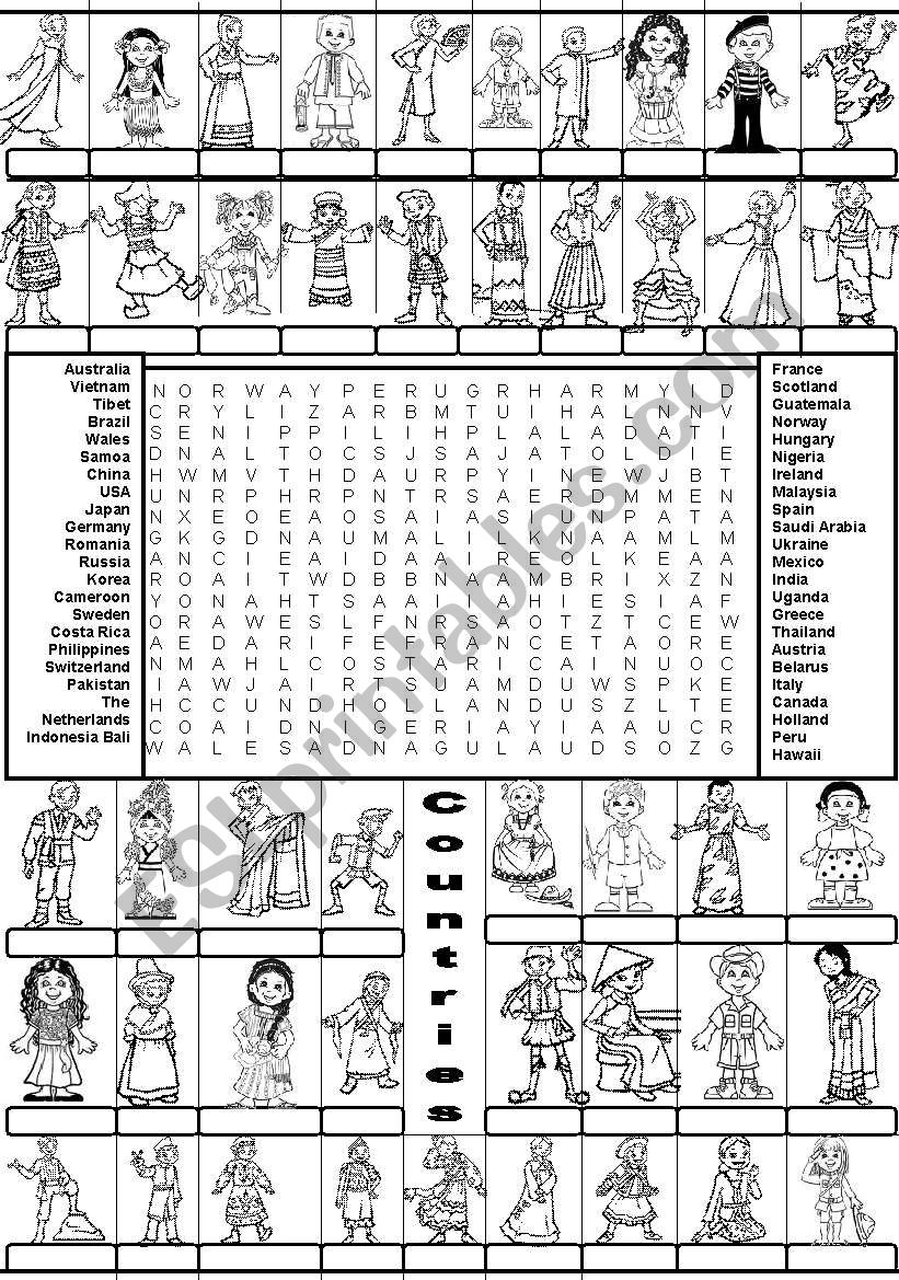 Wordsearch COUNTRIES worksheet