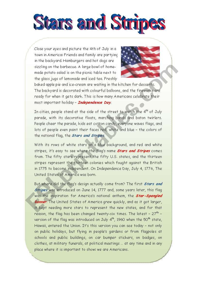 Stars and Stripes - with Quiz (3 pages, key on p. 3)