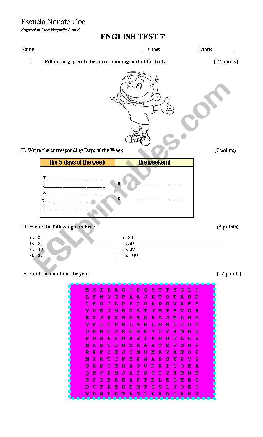 English Test for elementary level.