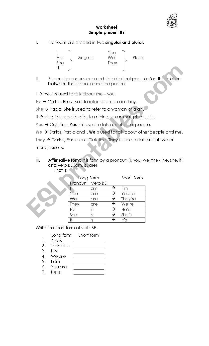 Verb to be worksheet