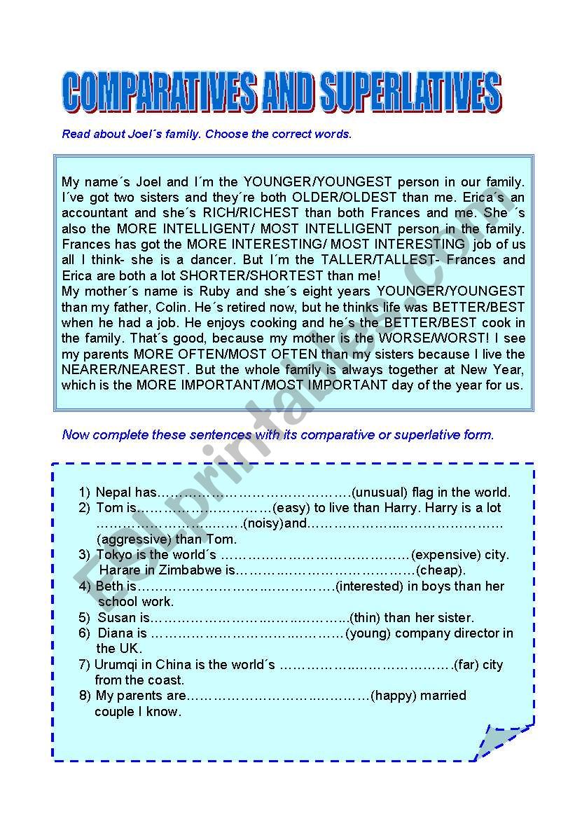 COMPARATIVES AND SUPERLATIVES worksheet