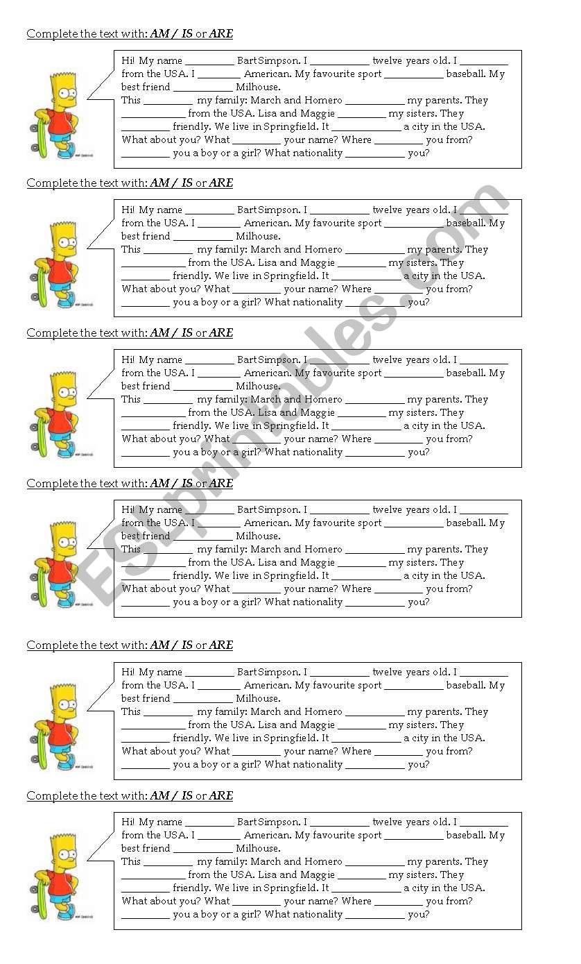 verb to be -The Simpsons worksheet