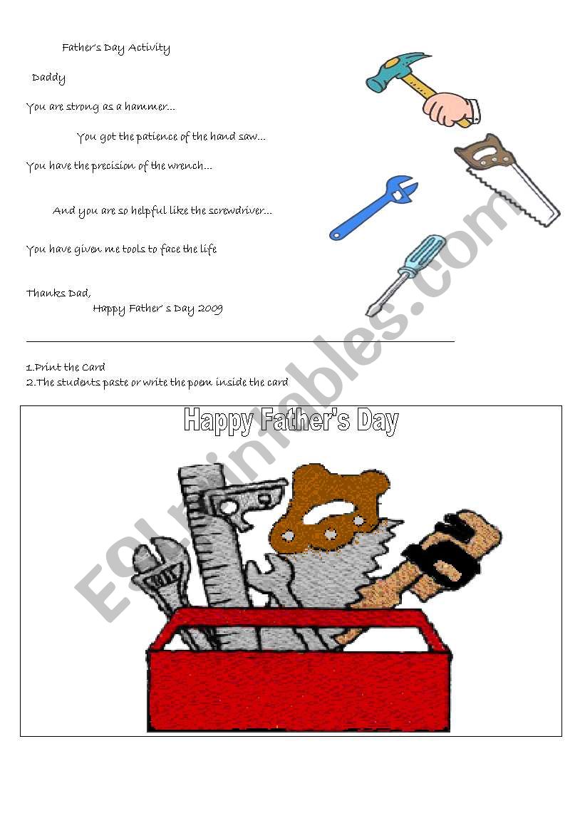 Fathers Day Card and Poem worksheet
