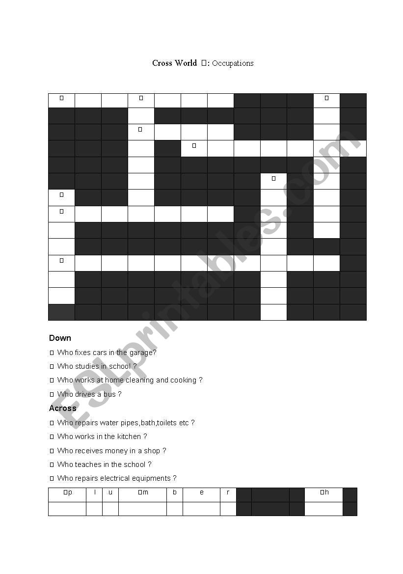 cross word worksheet