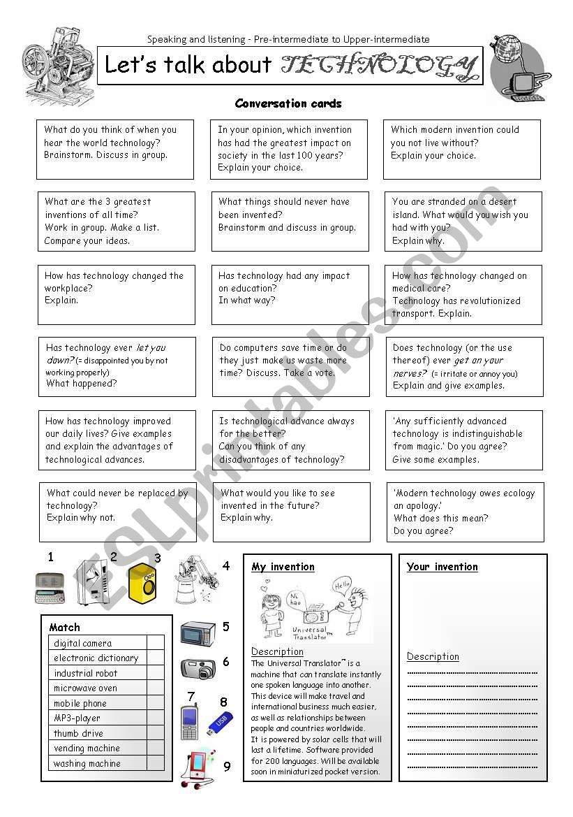 Lets talk about TECHNOLOGY worksheet