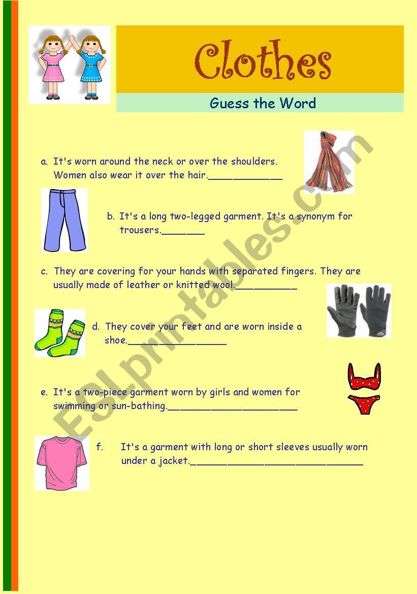 Clothes descriptions worksheet