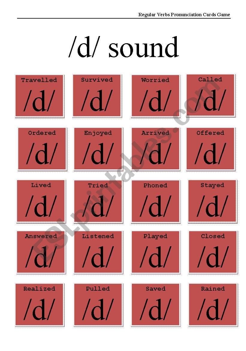 Regular Verbs Pronunciation Cards Game /d/ sound