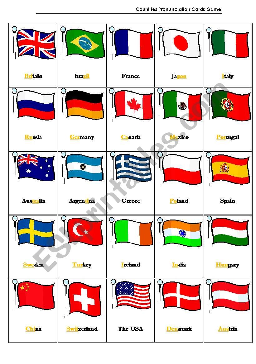 Countries Pronunciation Cards Game