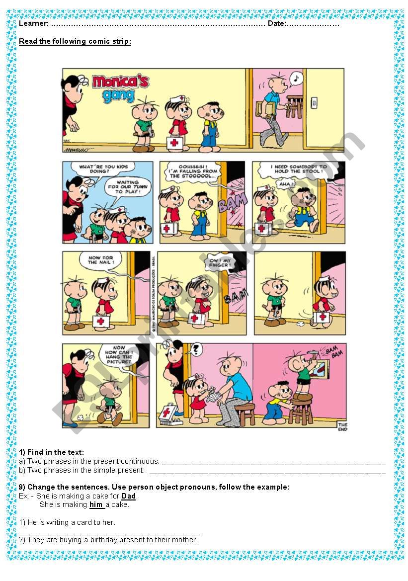 Reading (comic strip) + consolidation exercise about OBJECT PRONOUNS