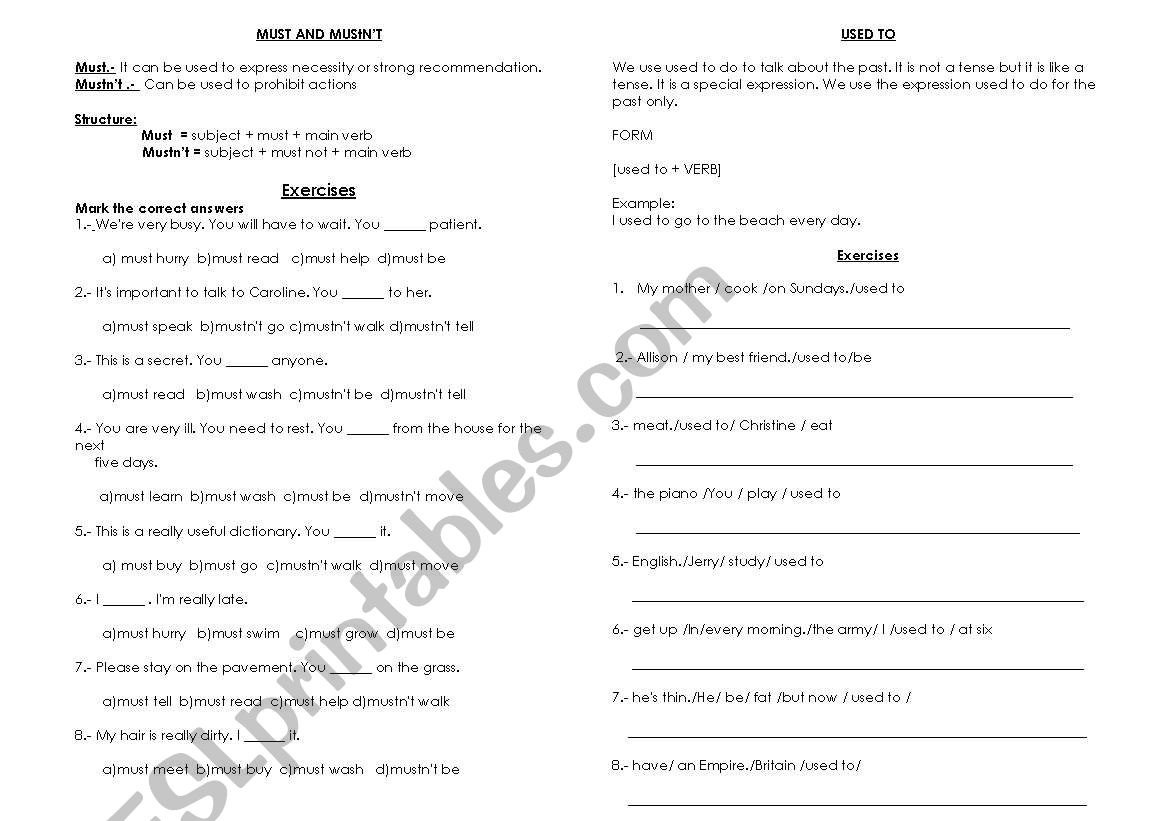 English worksheets: MUST AND MUSTN´T