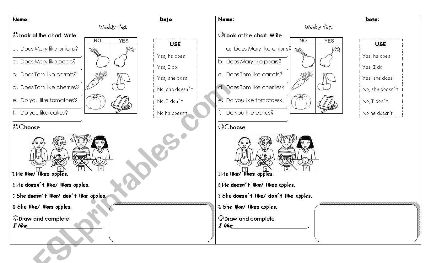 Test like-dont like worksheet