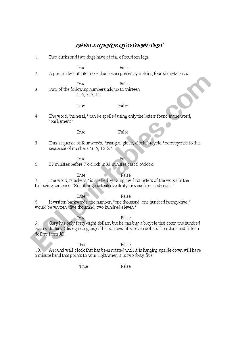 BRAINTEASERS worksheet