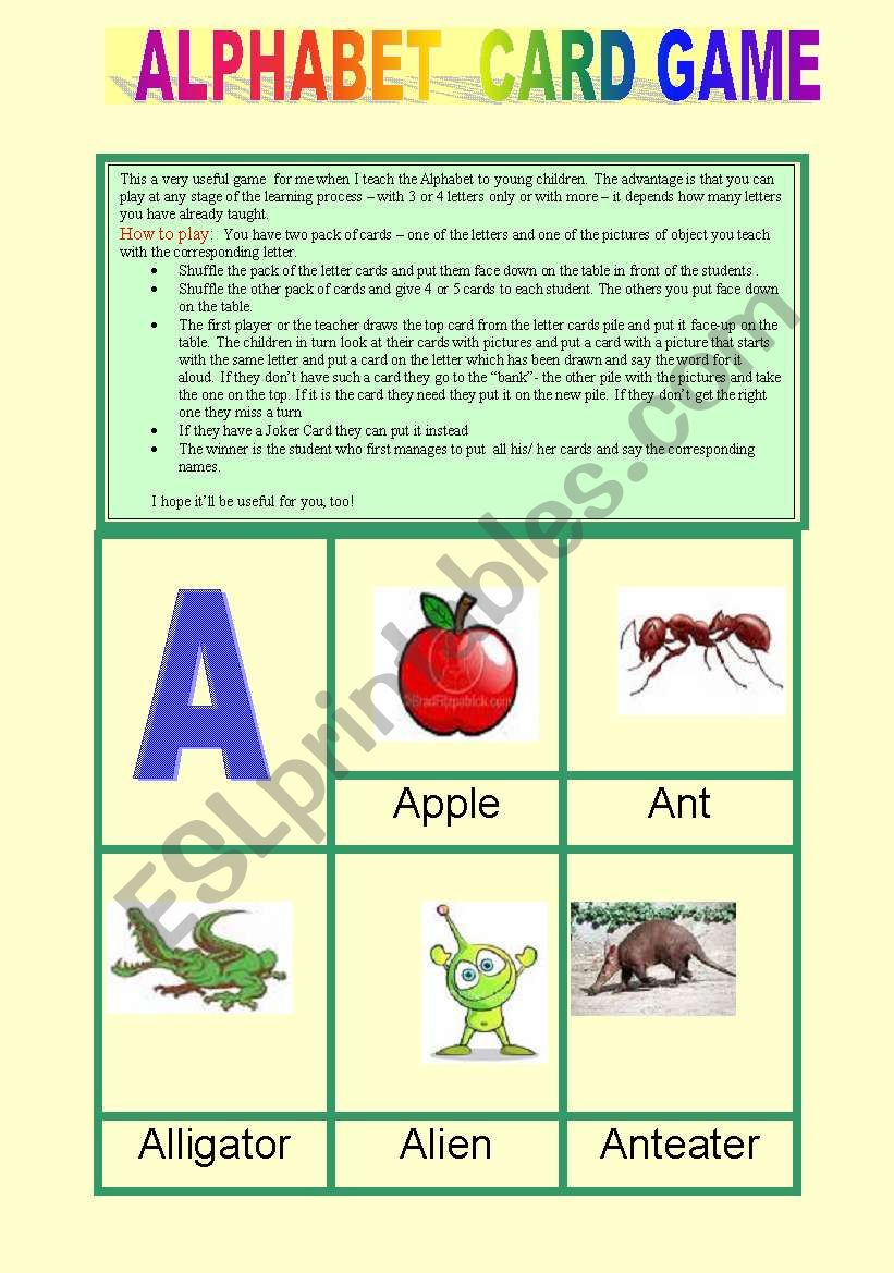 Alphabet Card Game - part 1 worksheet