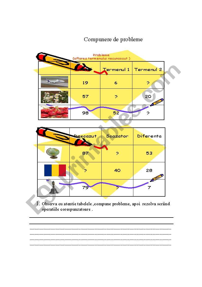 compune probleme worksheet