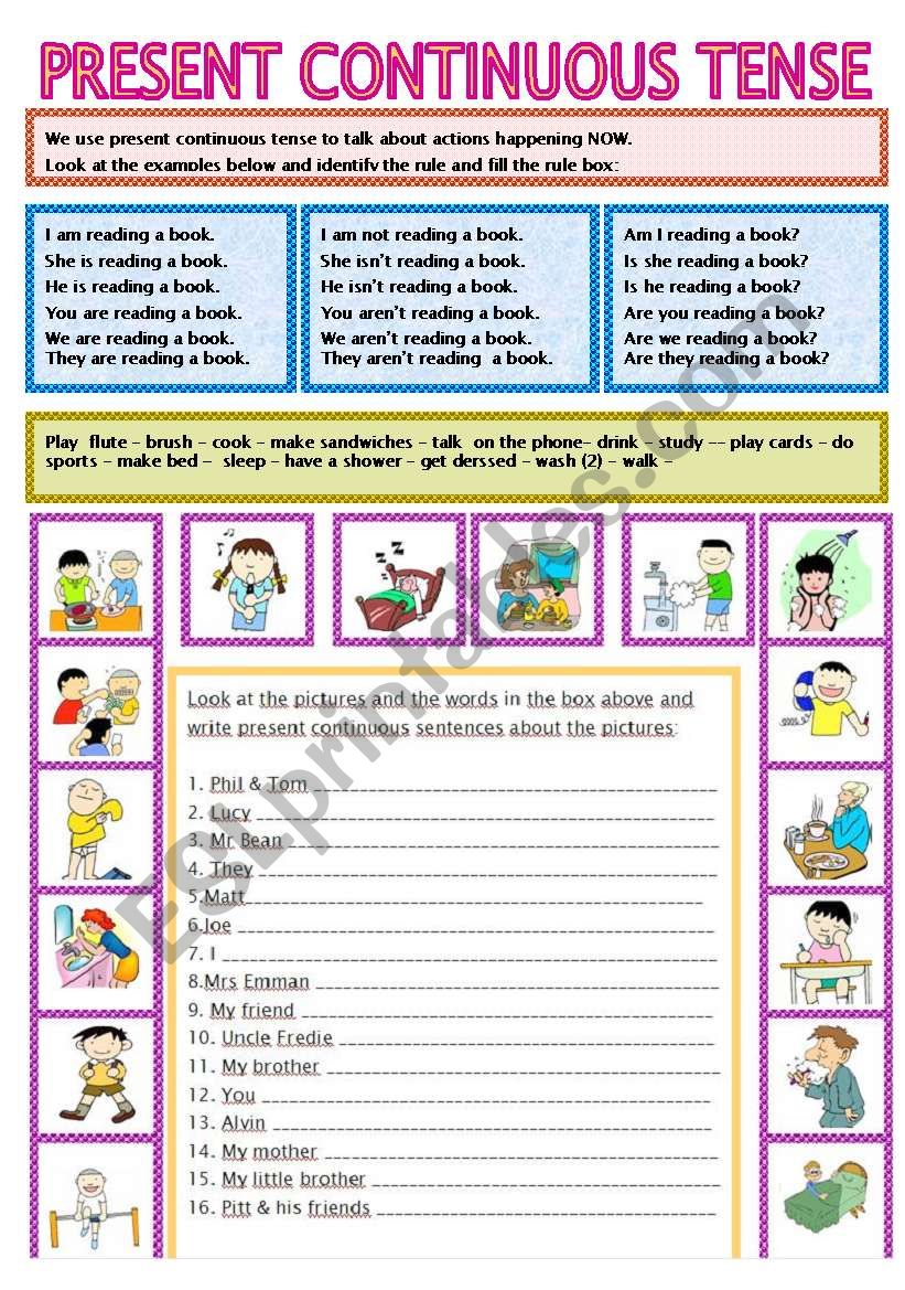 the-present-continuous-tense-worksheet-is-shown-with-an-image-of-a