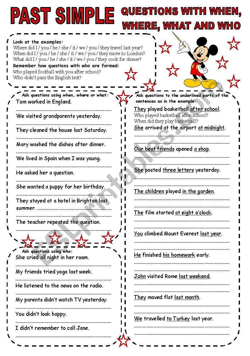 PAST SIMPLE OF REGULAR VERBS (3) QUESTIONS WITH WHEN, WHERE, WHAT AND WHO 