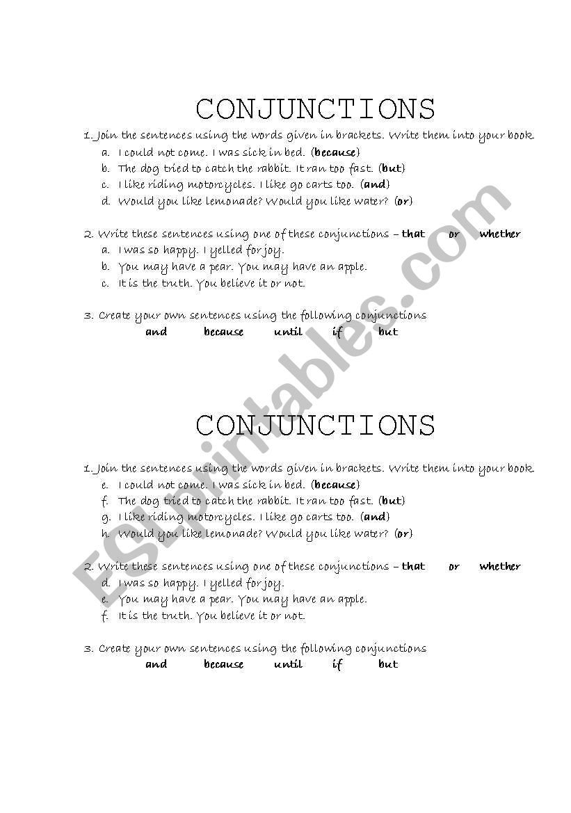 Conjunctions worksheet