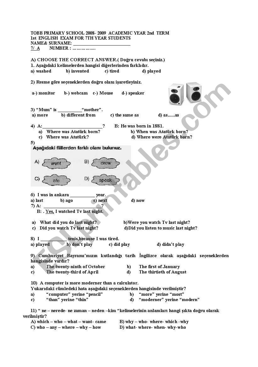 test worksheet