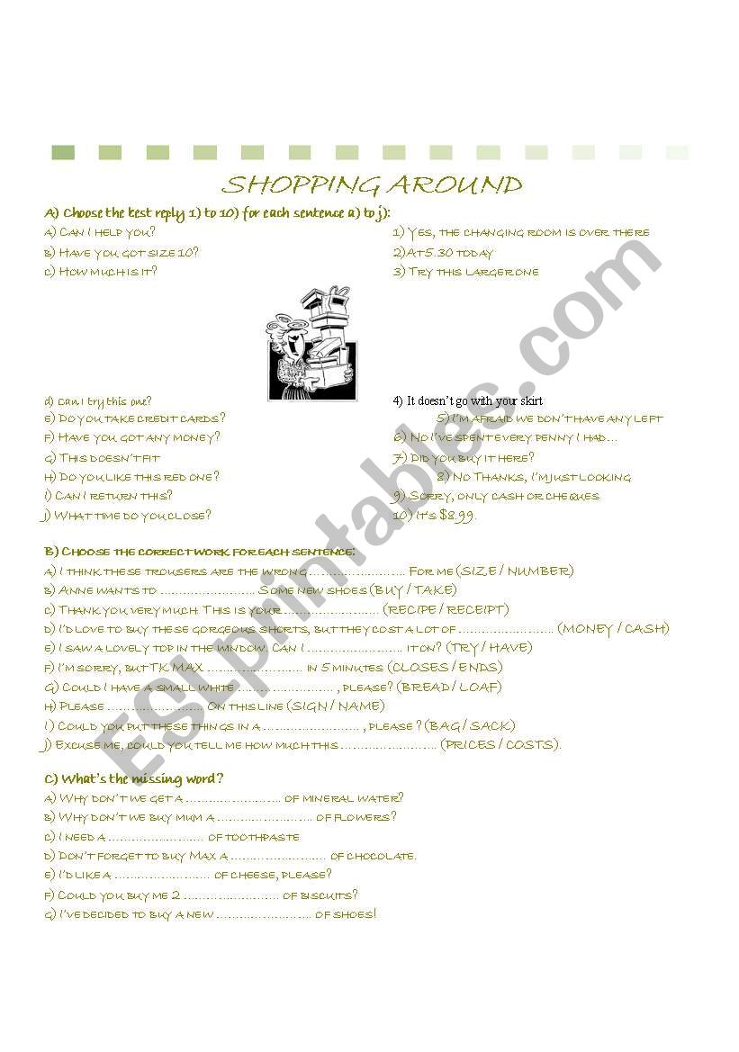 shopping around worksheet