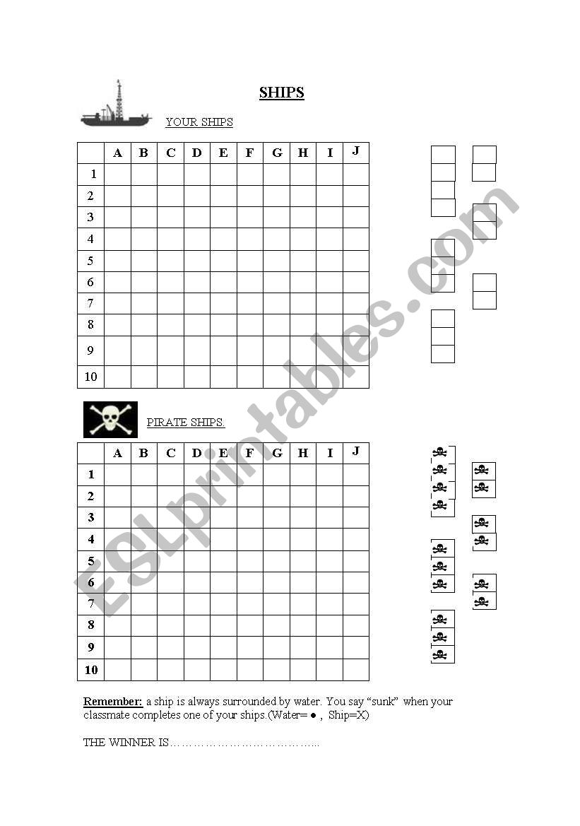 Battleships worksheet