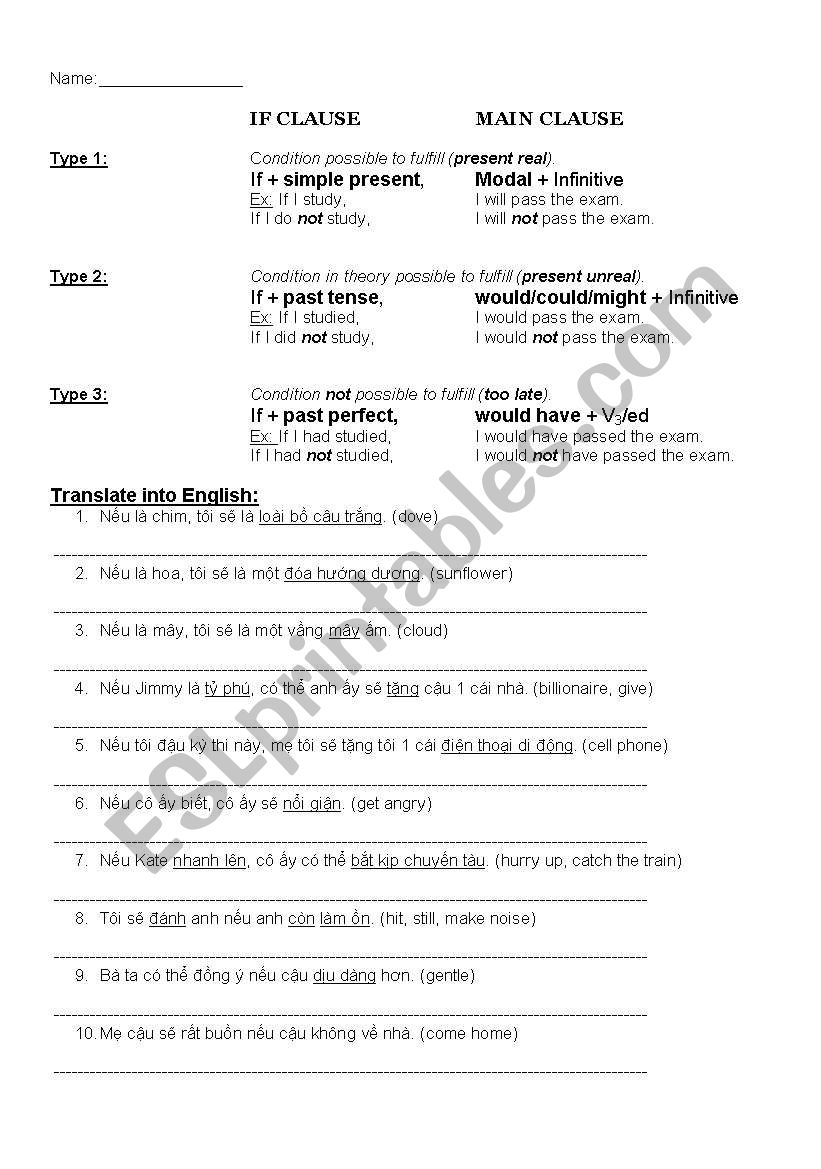 Condition clause worksheet