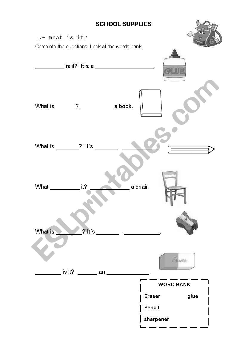 School objects worksheet