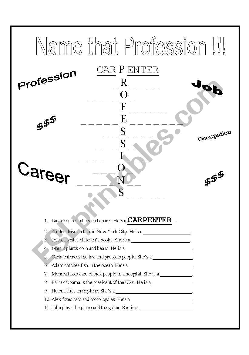 Name that Profession worksheet