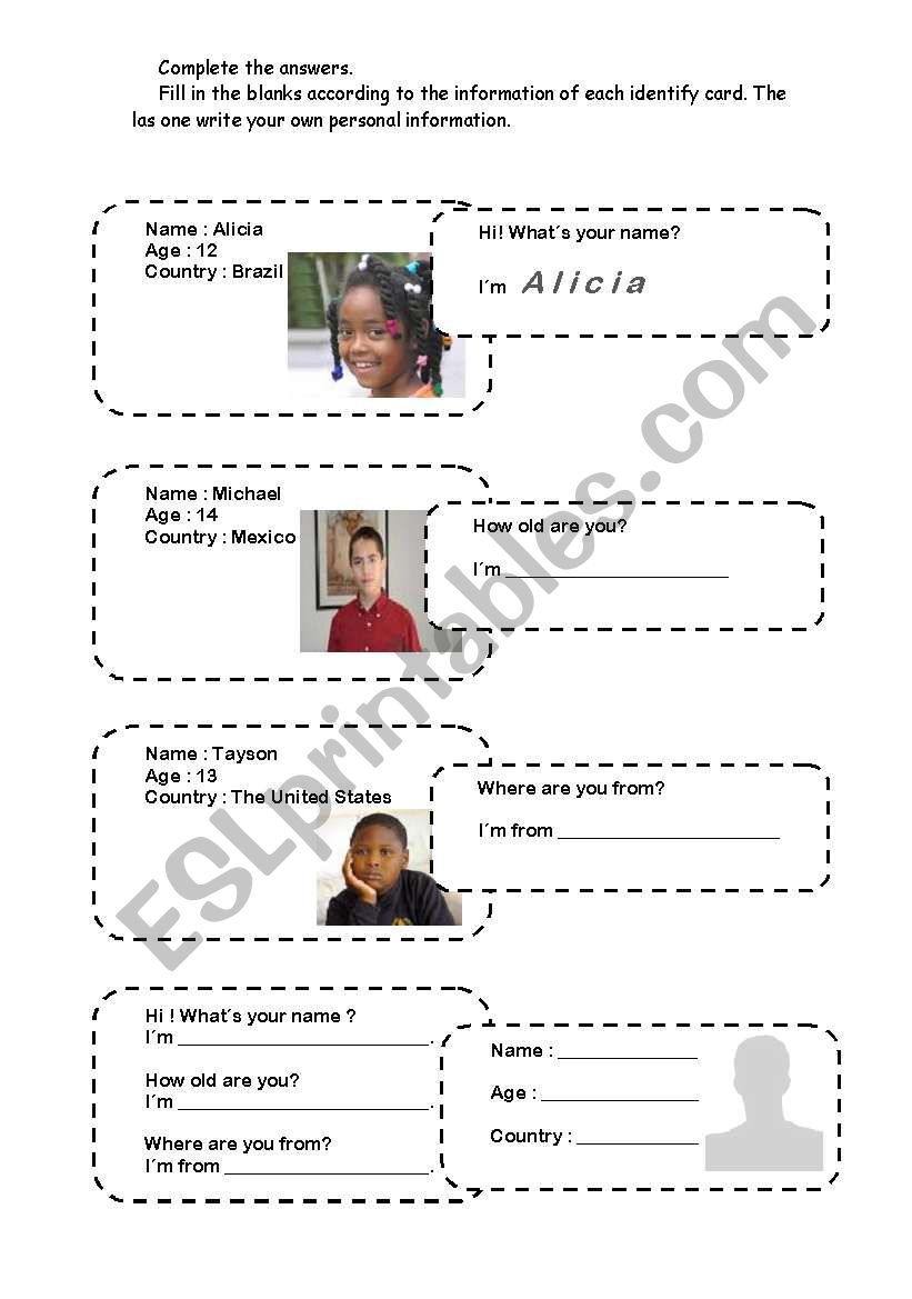IDENTIFY CARDS worksheet