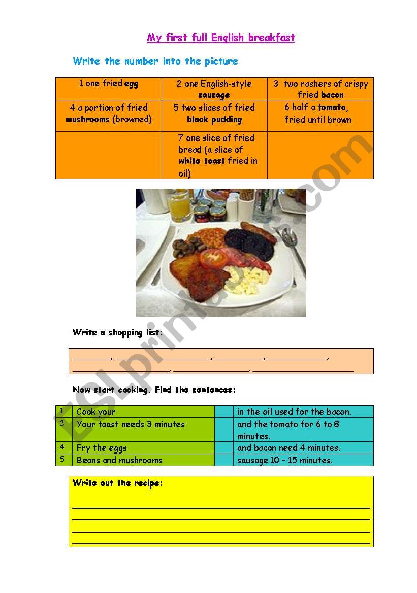 My first English breakfast worksheet