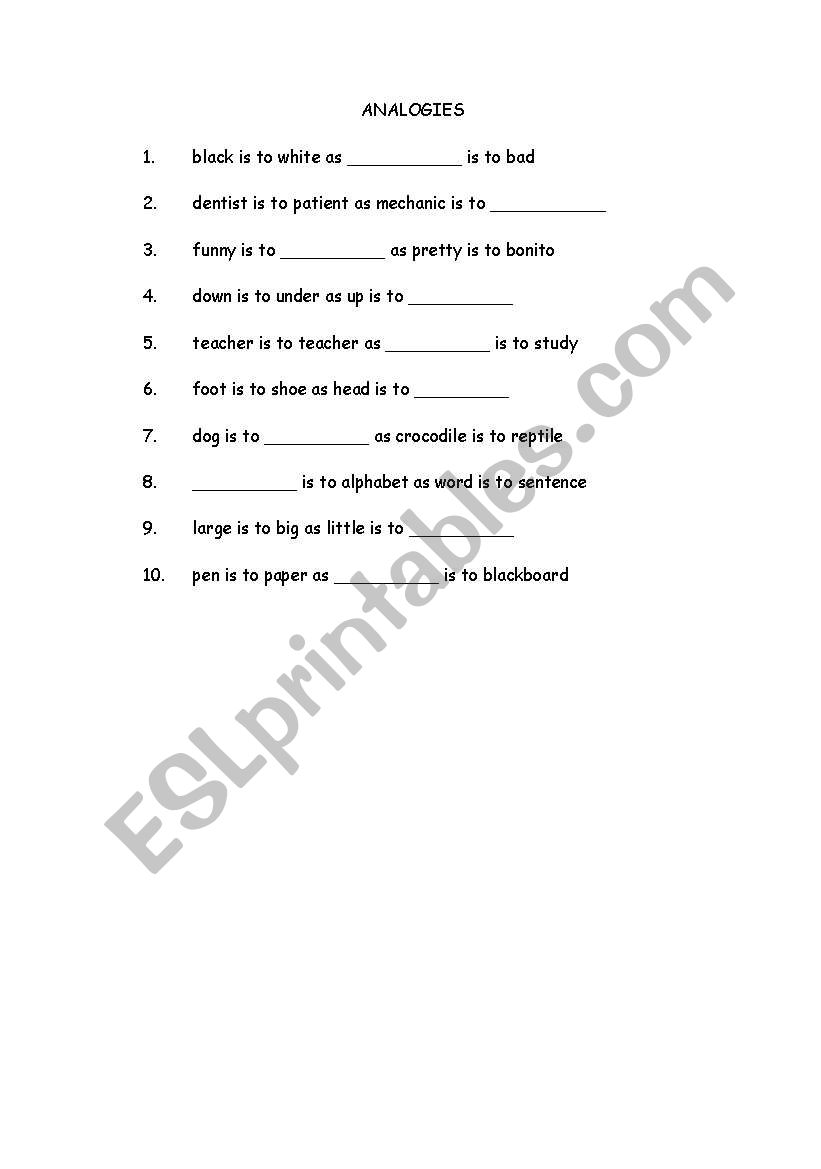 ANALOGIES worksheet