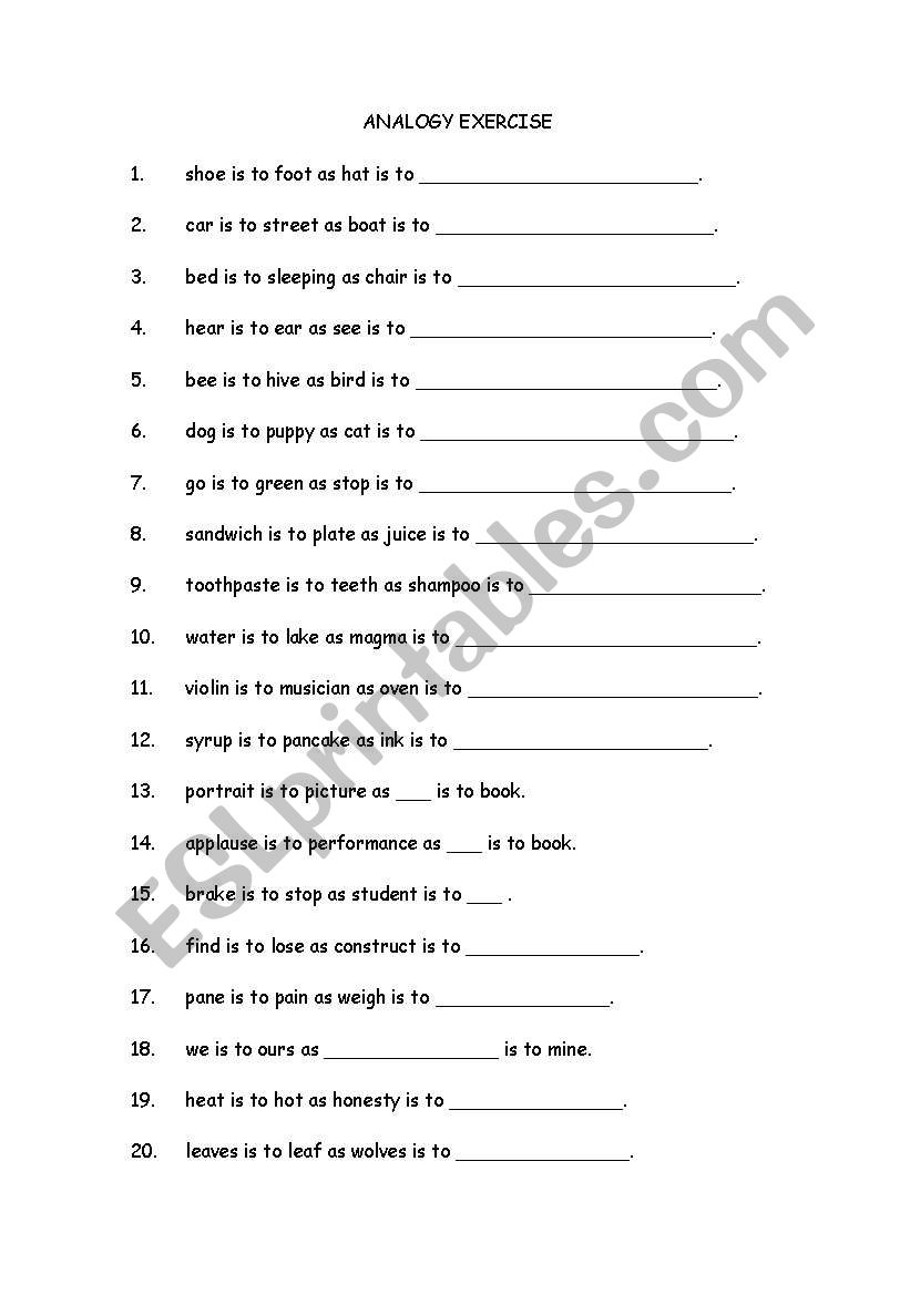 ANALOGY EXERCISE worksheet