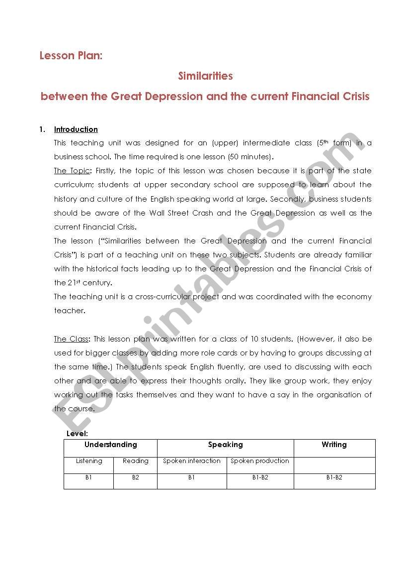 Similarities between the Great Depression and the Current Financial Crisis