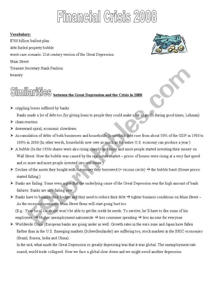 Financial Crisis 2008 worksheet