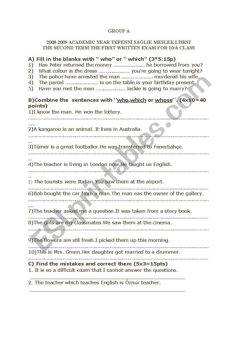 relative clauses worksheet